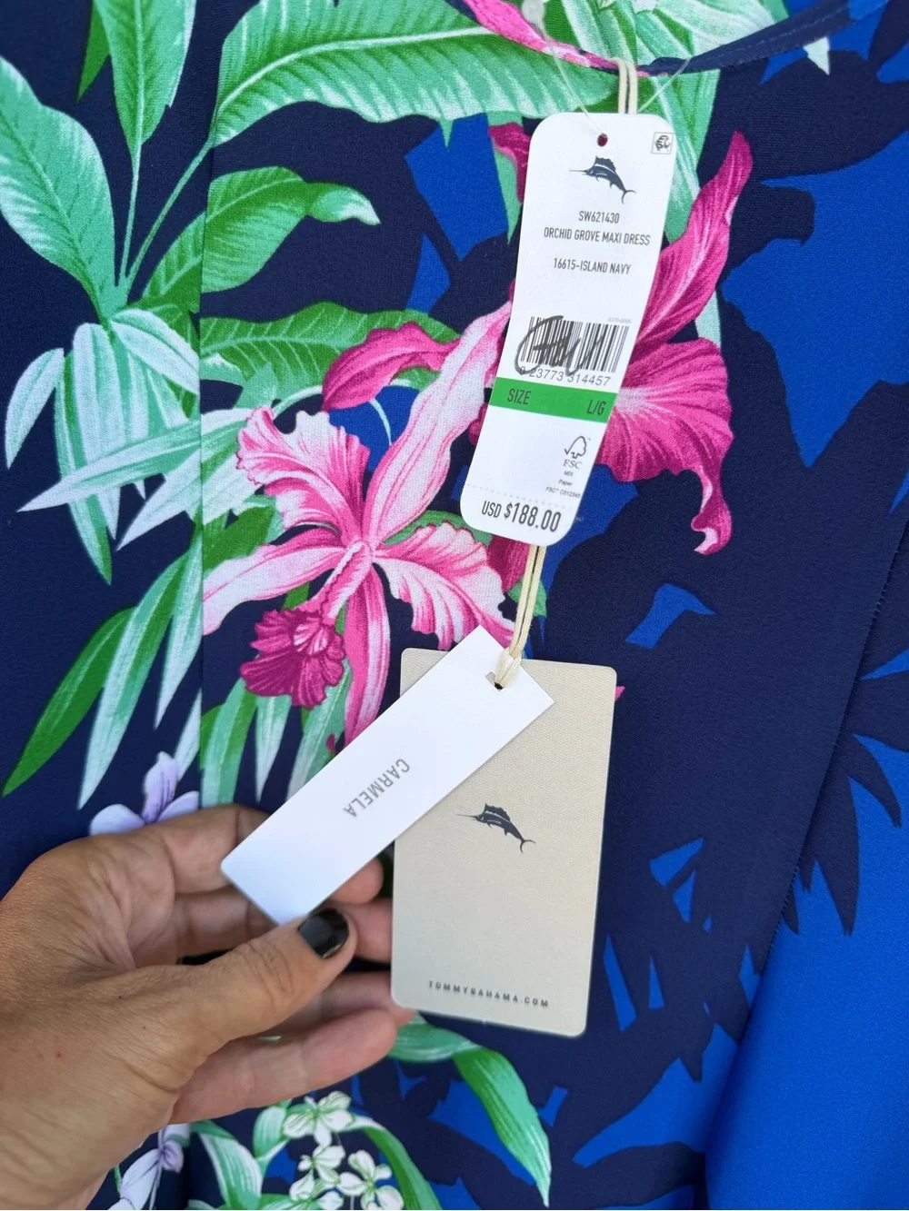 NWT Tommy Bahama Carmela Orchid Grove Maxi Dress L Large Island Navy UPF 30 Blue - Picture 4 of 8